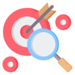 Cible avec une flèche et une loupe.